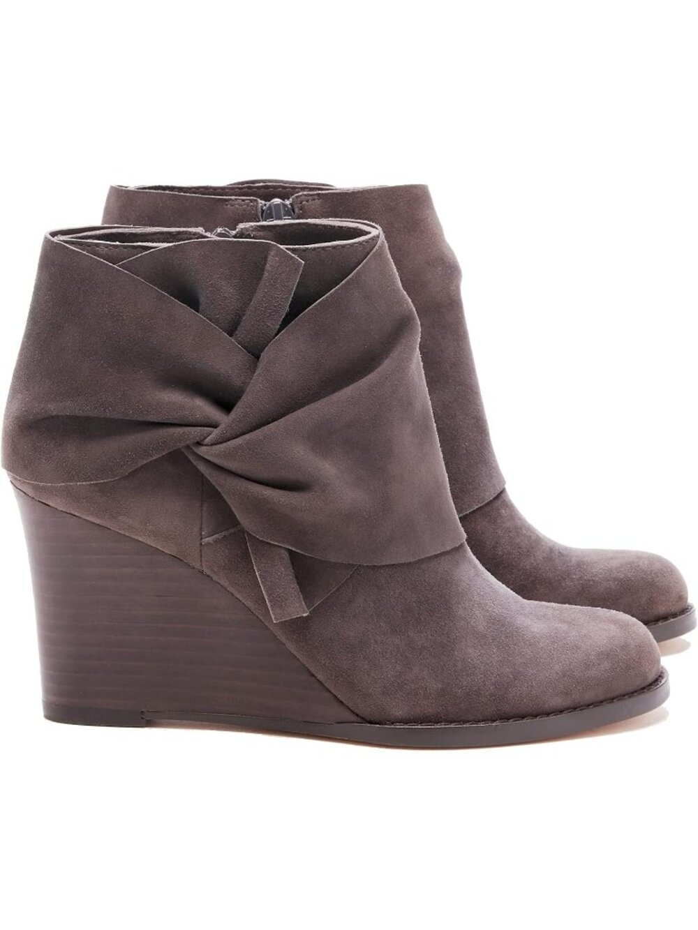 Women's Coffee Faux Suede Bow Knot Stacked Wedge Dress Western Ankle Heels Boots